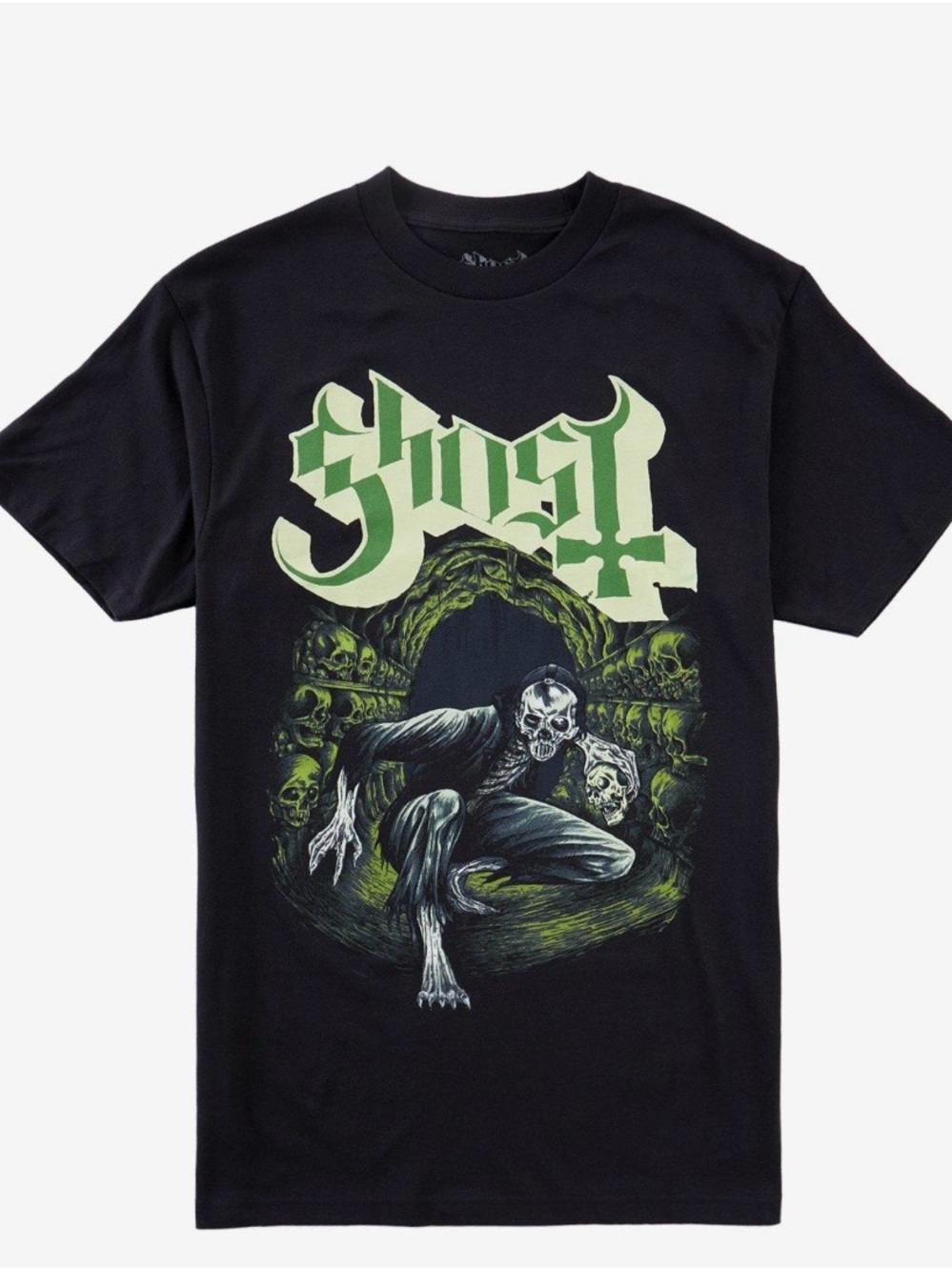 Ghost Catacombs Band Tee - Black with Green Print Glow In The Dark